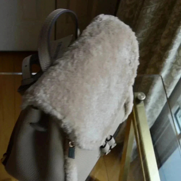 Kate Spade K9398 Leila Flap Backpack Fur Faux Shearling Light Sand - Picture 9 of 12